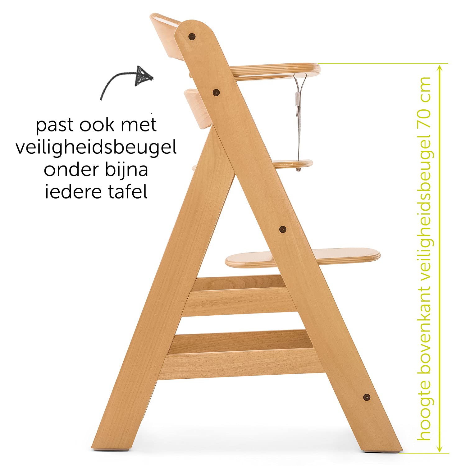 hauck Kinderstoel Alpha Plus XXL Newborn Set - Houten Meegroeistoel vanaf de Geboorte met Eetblad, Wipstoeltje, Stoelverkleiner, Kussenset en meer - Wit/Jersey Charcoal