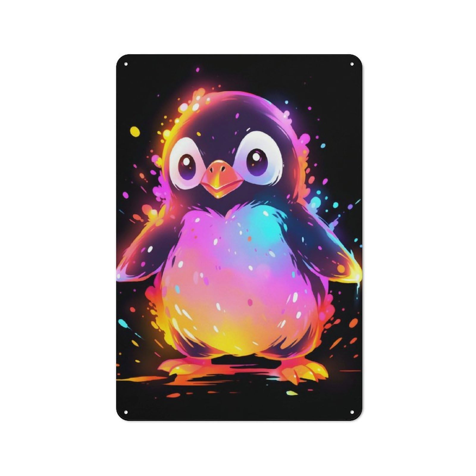 Junmoney Cute Colorful Penguin Metal Wall Sign 30X20cm Featuring For Hallway Wall, For Kitchen, Dining Room And Home Bar Wall Decor