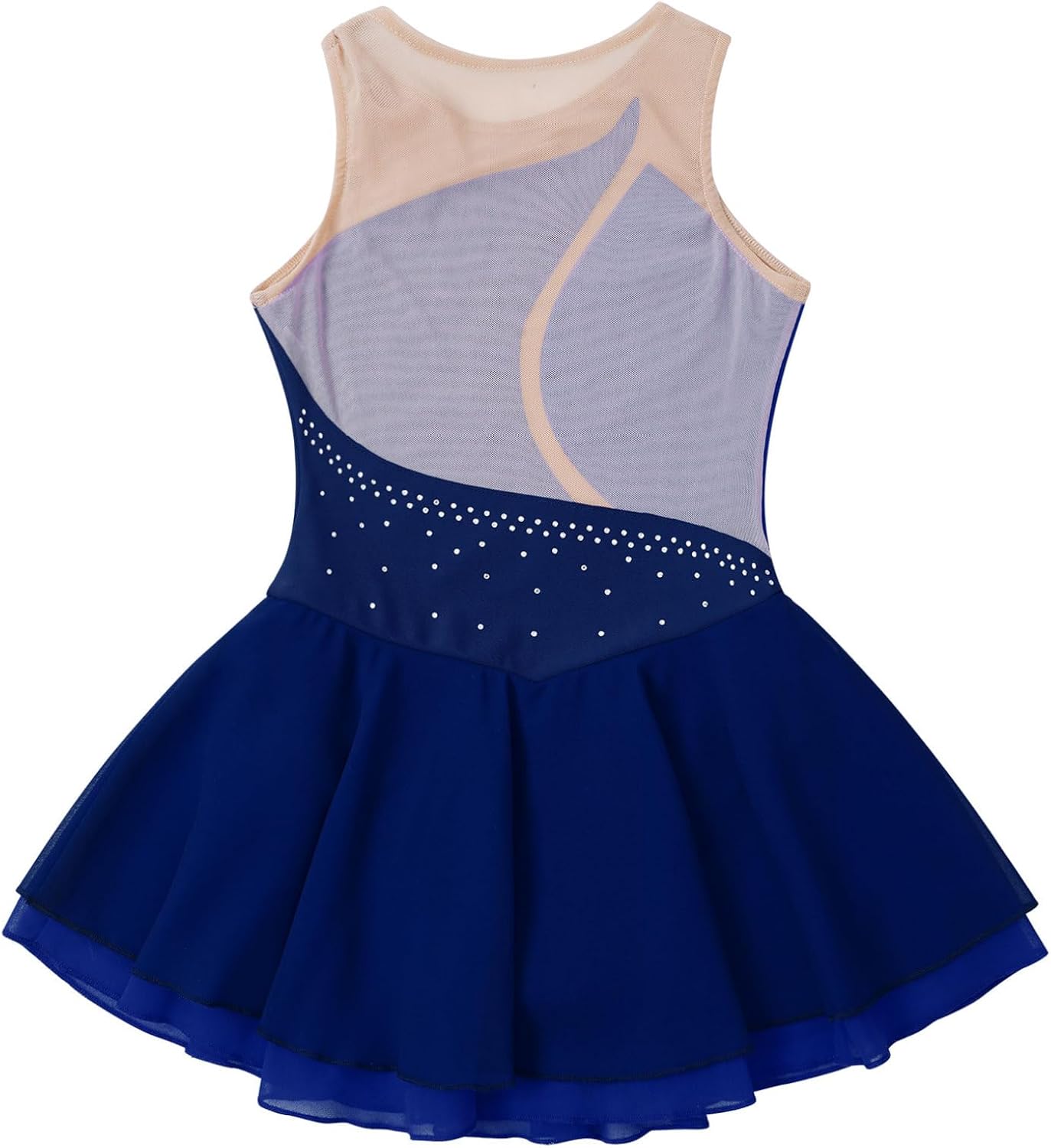 Kids Girls Sleeveless Figure Ice Skating Dress Leotard Mesh Splice Roller Skating Dance Performance Costume