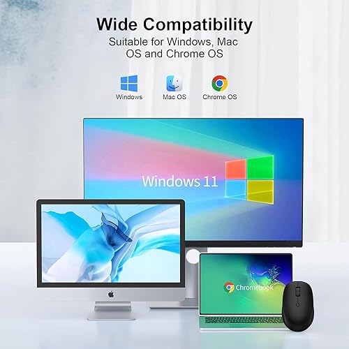 Miniatura 7 de Ratón inalámbrico, mouse silencioso de 2.4 G con receptor USB, 4 botones, portátil óptico inalámbrico USB para Chromebook, laptop, Windows, PC, Mac,