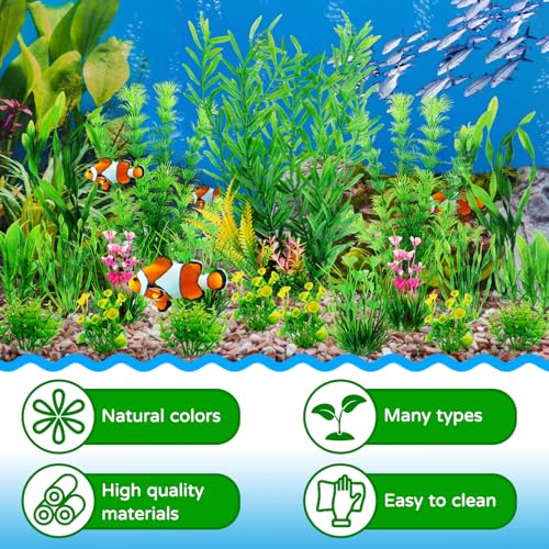 Fish Tank Plants, QUOZUO 20pcs Aquarium Decor Green Plants Artificial Aquarium Decorations Plant, Fish Tank Accessories for Household and Office Aquarium Simulation, Small to Large - Image 6