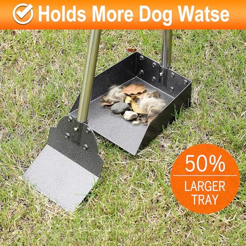 Image of Dog Pooper Scooper, Metal Tray & Spade Set, Tray & Spade, Meduim | No-bend Pickup,Easy Rinse,Tool-free Setup,6.5x6.7x2.5in Tray,5.1x3.3in Spade