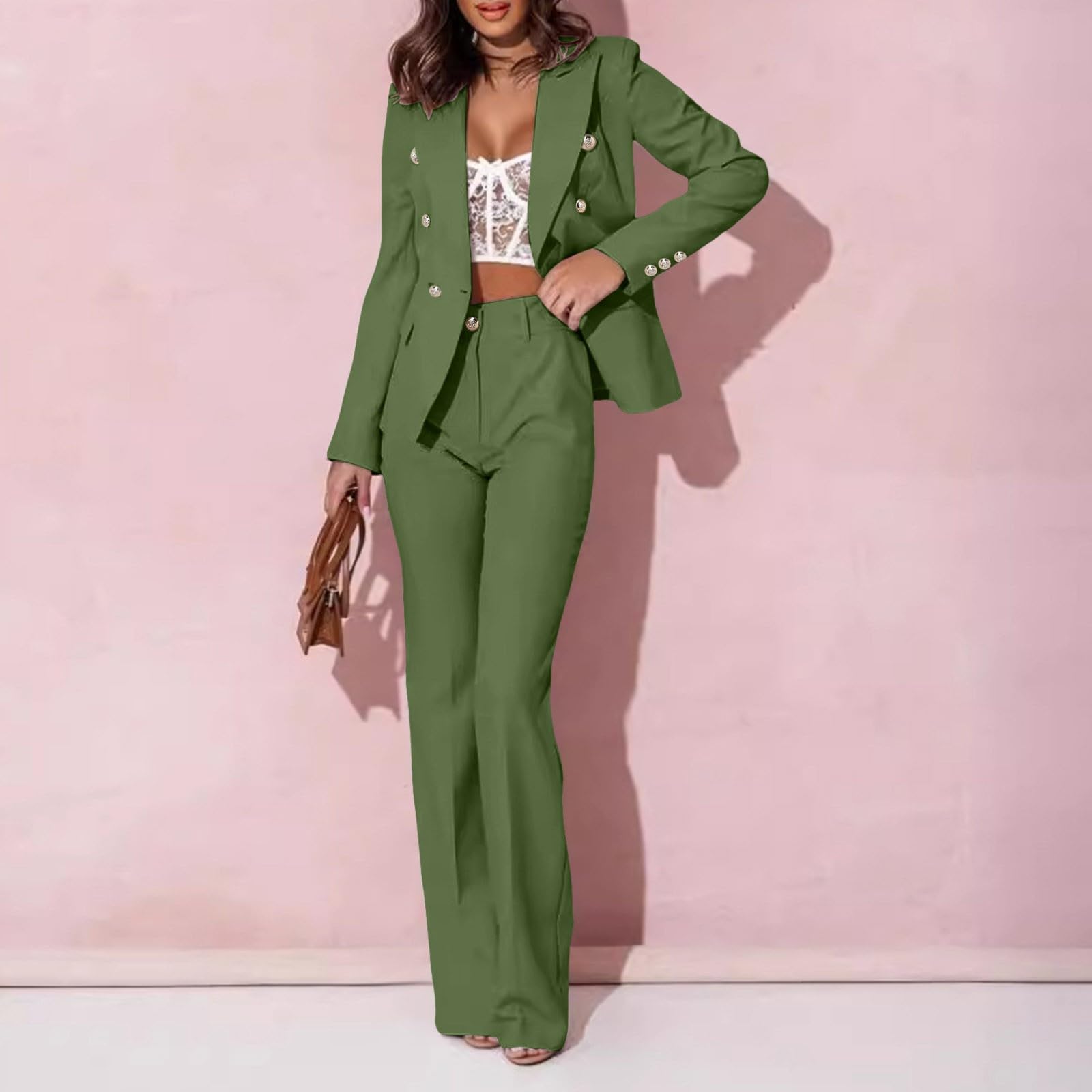 Damen Business Zweireihiger mit Passender Hose Elegantes Büro Outfit Moderne Damenanzüge für Geschäftstreffen