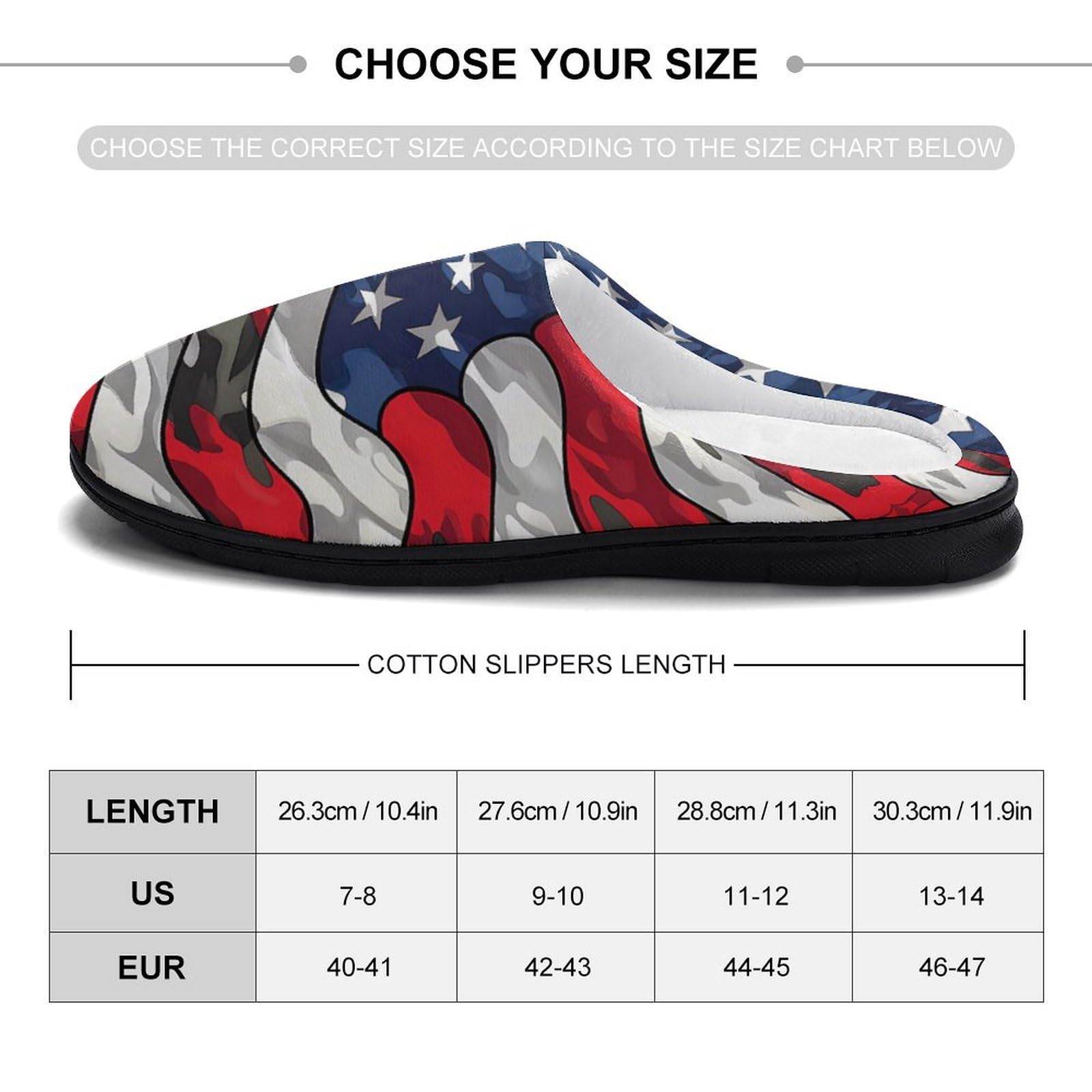 Camouflage American Flag Mens Slippers Casual Slip On Warm House Shoes with Rubber Sole Indoor Outdoor 13-14?46-47?