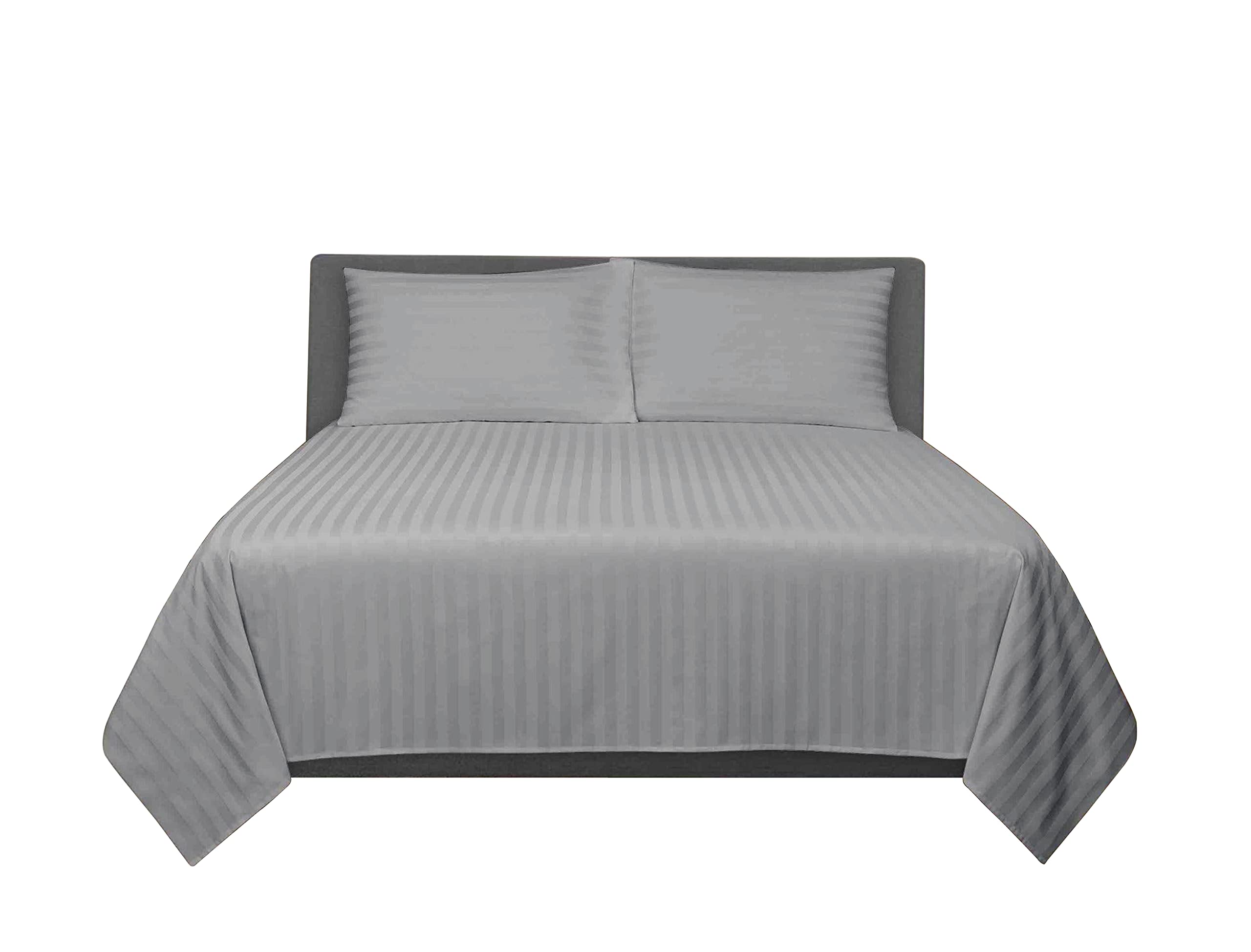 Deyarco Hotel Linen Klub Single Flat Sheet 2PC Set - 280TC 100% Long Staple Cotton Sateen Weave, Luxurious and Super Soft Quality, Size: Flat Sheet 160 X 220cm + Pillowcase 50 x 75cm, Color: Silver