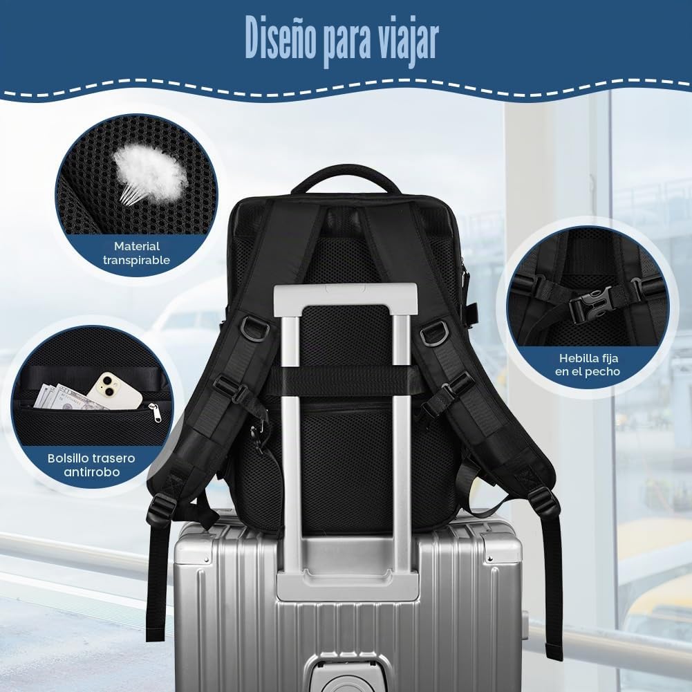 flintronic Mochila de Viaje Cabina Avion, 43x30x20 cm, Bolsa de Viaje Equipaje de Mano 35L, Mochila Unisex Impermeable con Puerto USB y Compartimento para Zapatos, para Portátil de 15,6 Pulgadas