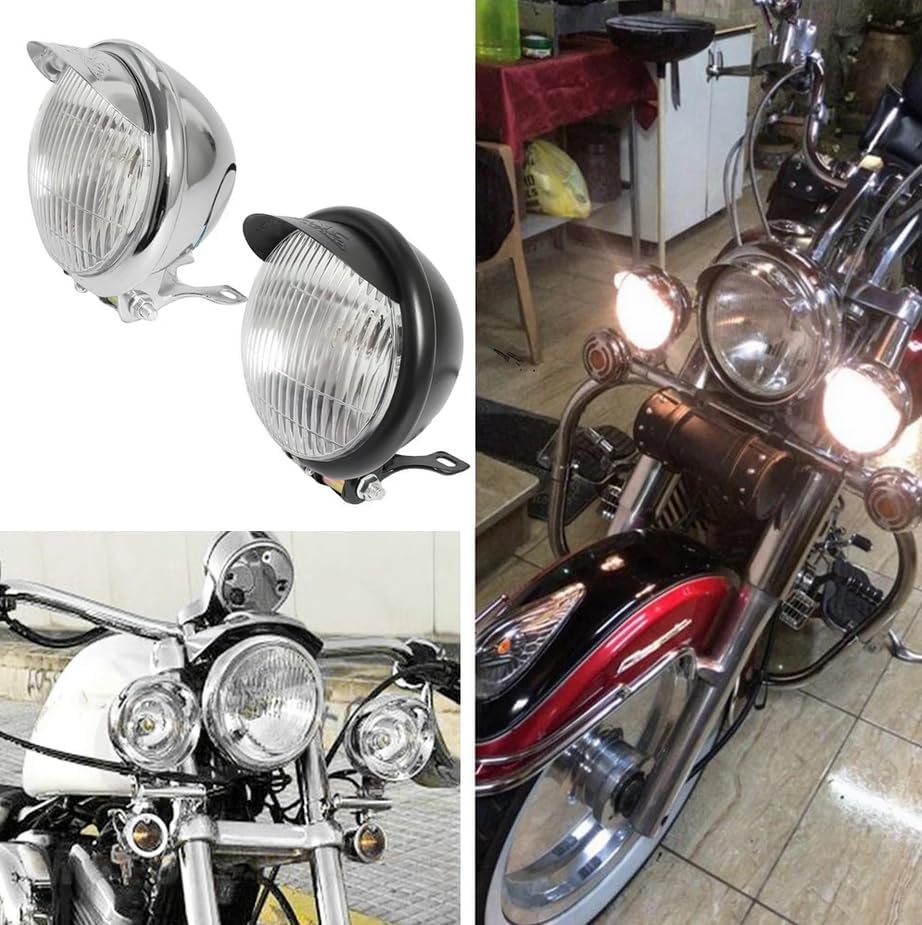 5.5" Motorcycle Headlight Front Round Visor Light Lamp Black/Chrome For Cruiser Chopper Cafe Racer Bobber Custom (Black)