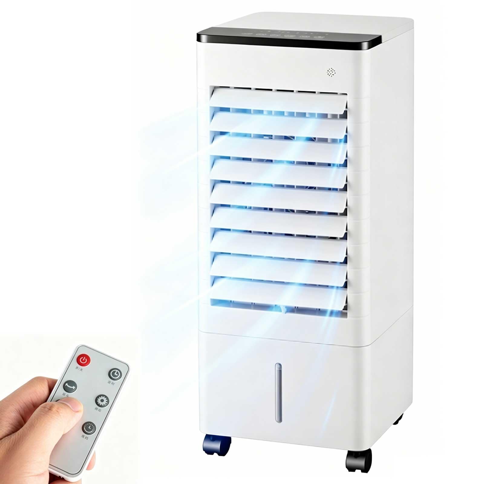 Aire Acondicionado Portátil 4 in 1, Raffreddatore d'Aria con Telecomando, Serbatoio dell'Acqua da 10 Litri, Oscillazione a 90°, Timer da 15 Ore e 3 Velocità per Interni