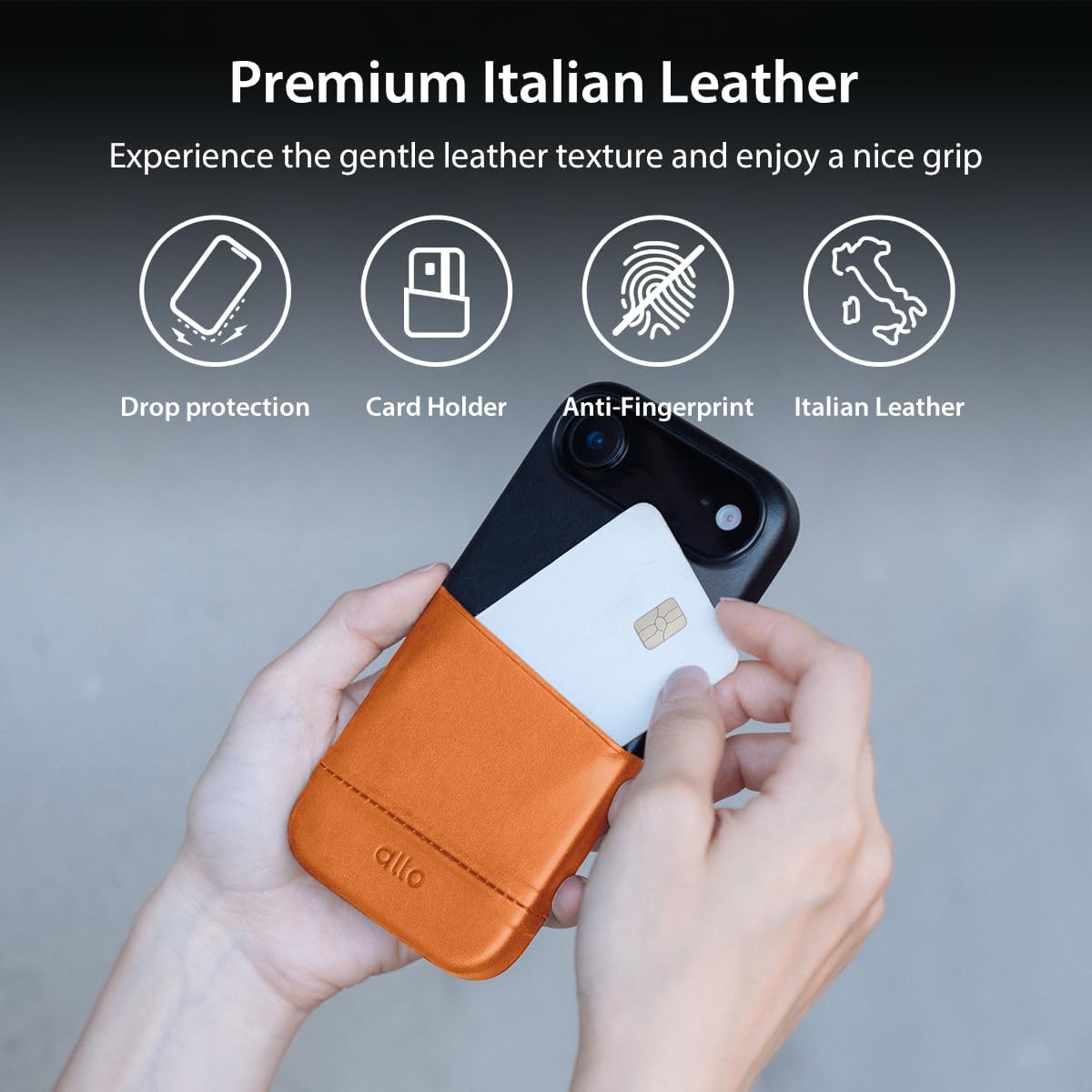 alto Leather Card Case Compatible with iPhone Air 2025, Metro Series Italian Leather Wallet Card Holder Shockproof Case (iPhone 17 Air, 6.5 inch, Brown and Black)