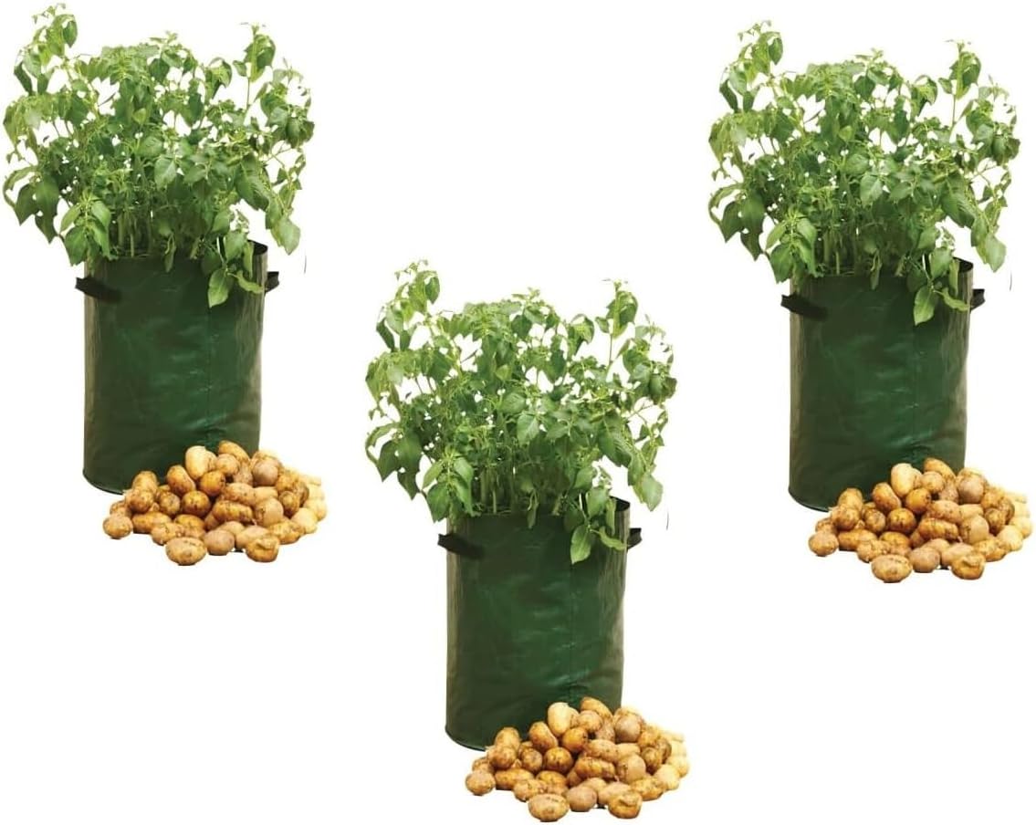 – Invero Set of 3 Potato Grow Bags - Gardening Plant Growing Bags with Side Handles - Ideal for Planting Potato’s, Tomato, Carrots, Strawberries and other Vegetables (10 Gallon)