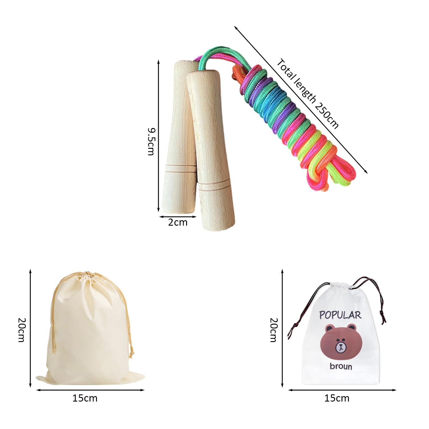 Corda Per Saltare Arcobaleno Per Bambini - Regolabile, Con Manici In Legno, Lunghezza 280cm - Foto 7