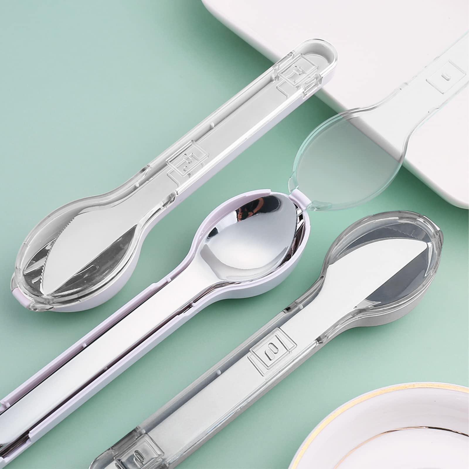 Set Posate Portatili VANRA 3 Pezzi In Acciaio Inox 18/8 Con Custodia - Forchetta, Cucchiaio, Coltello - Ideale Per Viaggi, Campeggio, Scuola, Ufficio (Grigio)