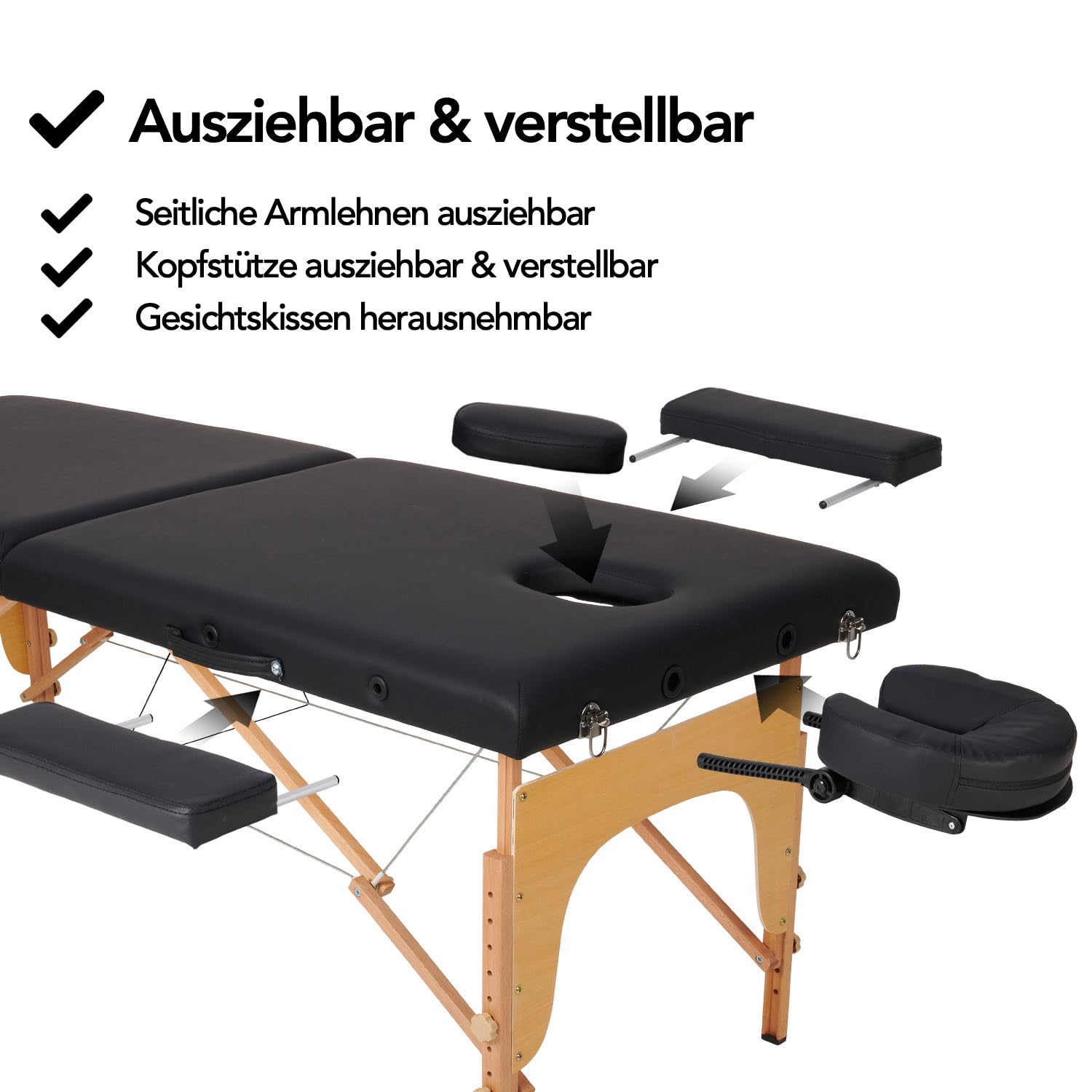 Brixy Klappbare Massagetafel, professionelle Behandlungsbank mit 250 kg Tragkraft, 8-Fach höhenverstellbar und Tragetasche, Schwarz