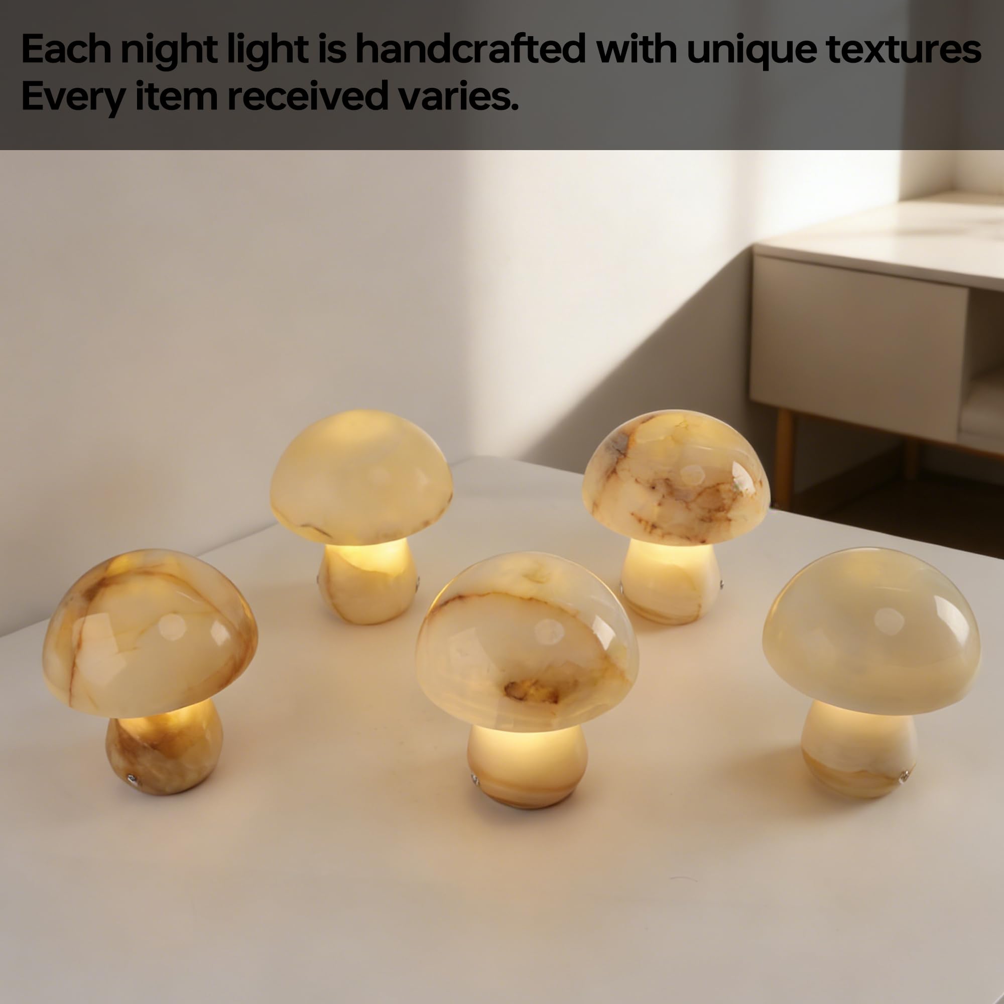 Pilzförmige Lampe aus Naturmarmor, kabelloses Nachtlicht in Pilzform, drei Farbtemperaturen, einstellbare Helligkeit, geeignet für Wohnzimmer, Schlafzimmer und Büro