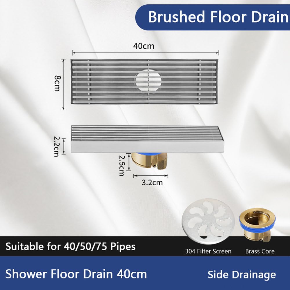 Desagüe de Suelo para baño, antiolores, de Acero Inoxidable, Lineal, para Ducha, Filtro de desagüe para Accesorios de Cocina, 120 cm, 40 cm (como se Muestra).,40cm.-As Shown