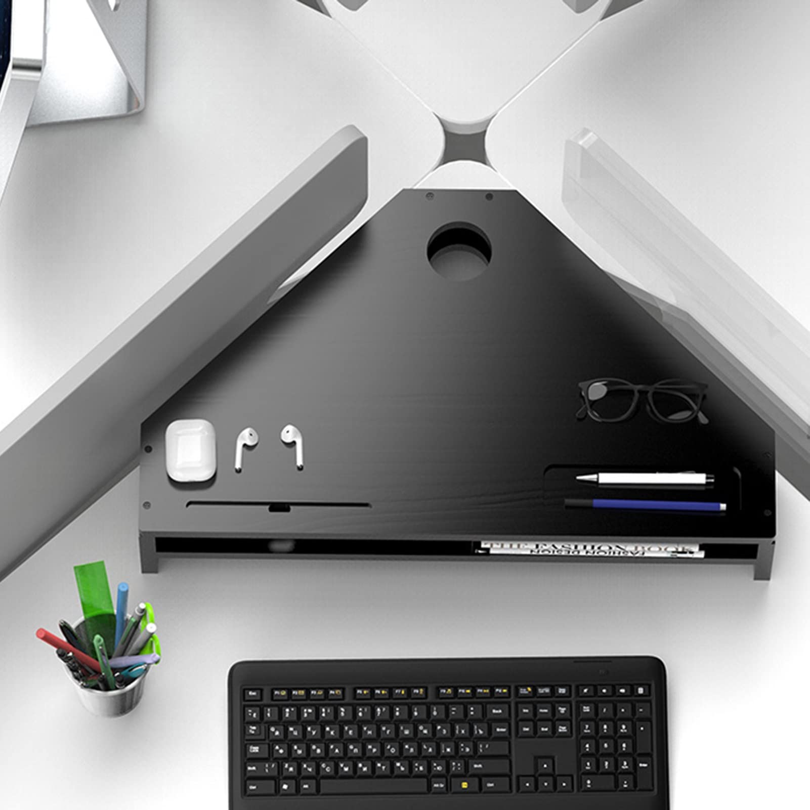 C'ESTBON Supporto Monitor Supporto per Monitor Angolare Ergonomico A Triangolo, Supporto per Monitor in Legno con Cassetto, Supporto per Monitor da Tavolo Ad Angolo per Scrivania A L