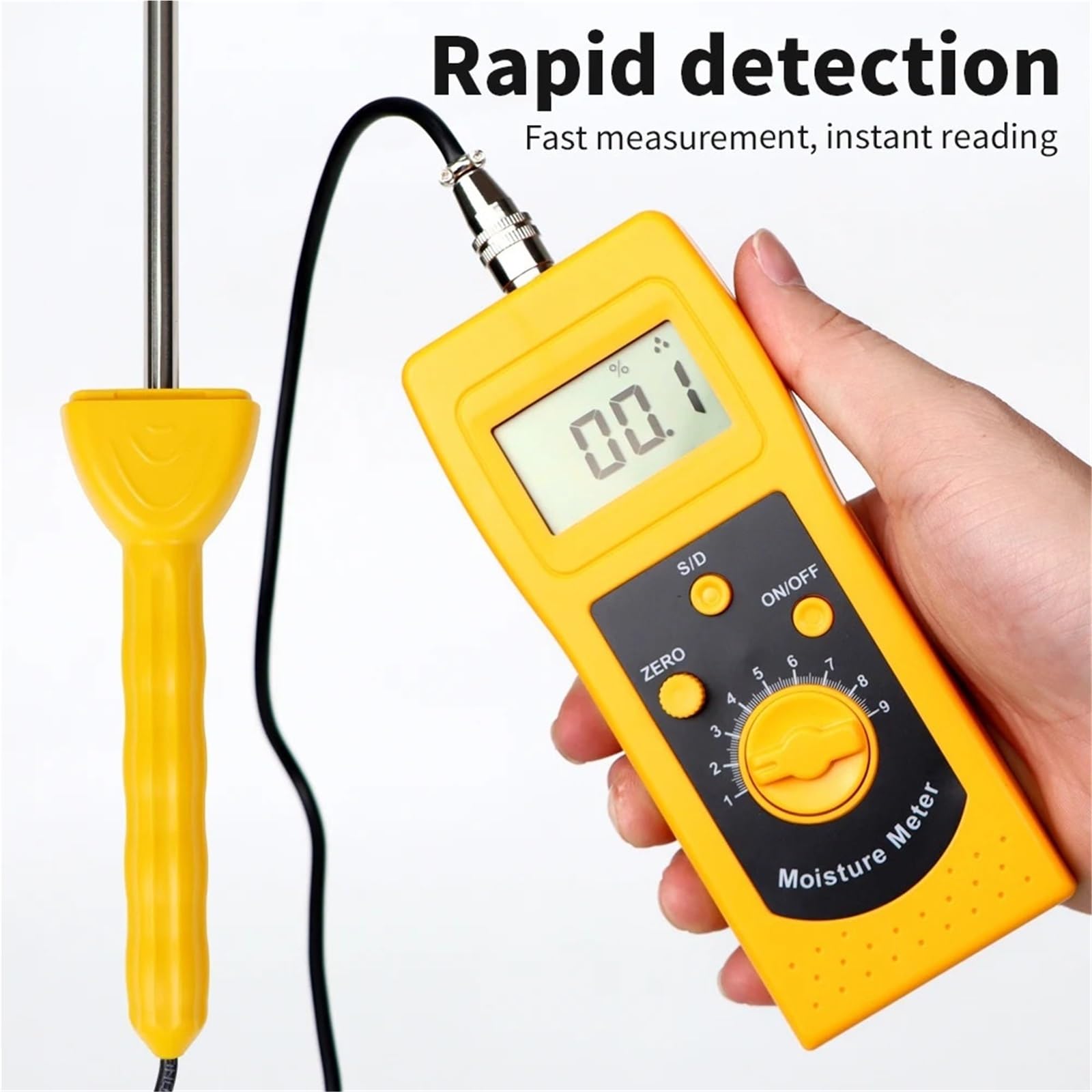 Misuratore di umidità, Misuratore di umidità ad alta frequenza con display LCD, misuratore del terreno e della sabbia, sonda rilevamento, rilevatore retroilluminazione