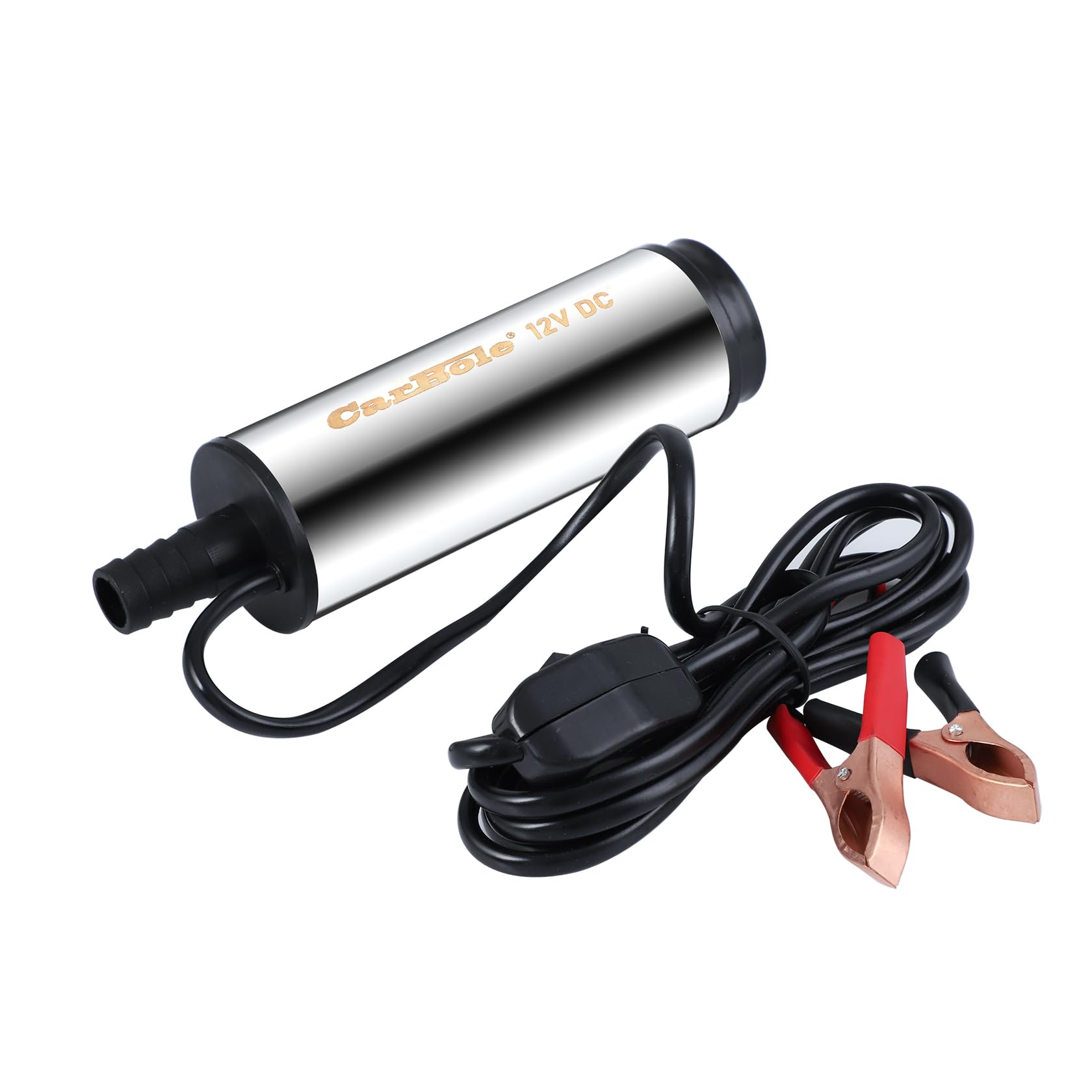 CarBole Pompa transferowa paliwa 12 V DC, przenośna pompa wysokoprężna 30 l/min z wężem 3 m, zdejmowanym filtrem i klipsem krokodyla, pompa zanurzeniowa ze stali nierdzewnej do oleju napędowego, nafty