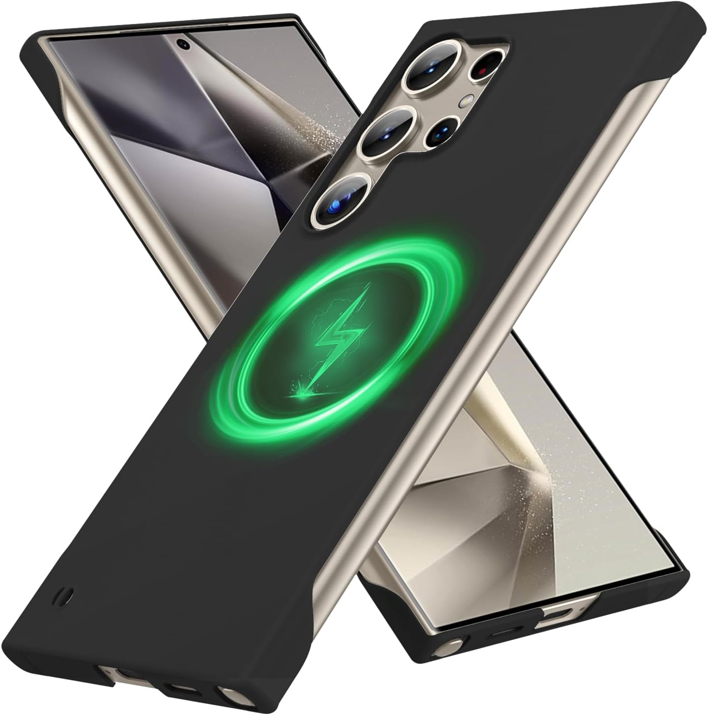 GRECAZO Magnetic Slim Case Fit for Samsung Galaxy S24 Ultra Case 6.8(2024) Ultra-Thin Lightweight Durable Frameless Matte Hard for MagSafe Cover Case with Pull Ring Shockproof Non Slip Rope-Black