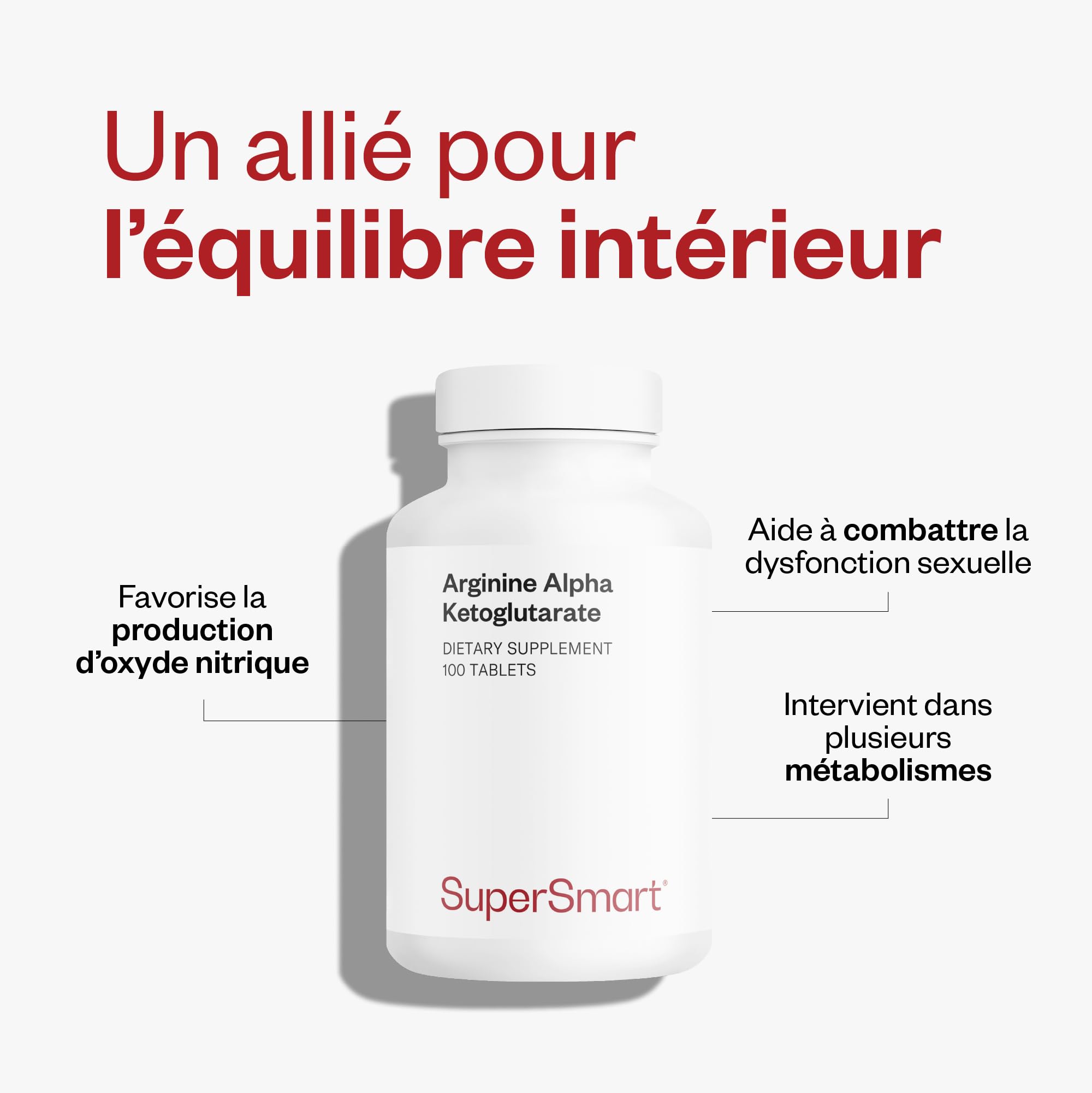 Arginine Alpha Ketoglutarate (AKG) 1000 mg - Soutient l’Activité Musculaire des Sportifs - Aide à la Dilatation des Vaisseaux Sanguins - Aide à Combattre la Dysfonction Sexuelle - Vegan - Supersmart