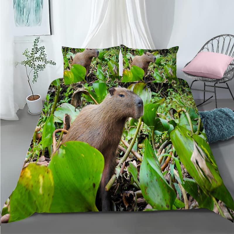 Parure de lit 160x200 capybara vert le cadeau idéal pour filles et garçons