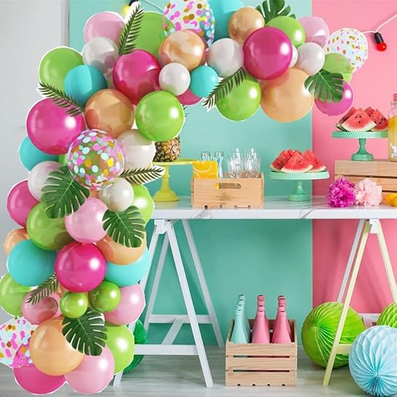 Tropical Balloons Arch 109pcs Pink Light Green Rose Gold Balloon