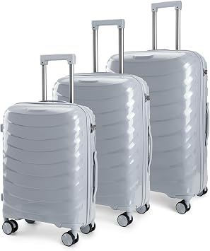 LARVENDER Luggage Sets 3 Piece, Hardside PP Carry On Luggage Suitcase with 360 Spinner Wheels Suitcase Sets for Women Men, Silver Grey