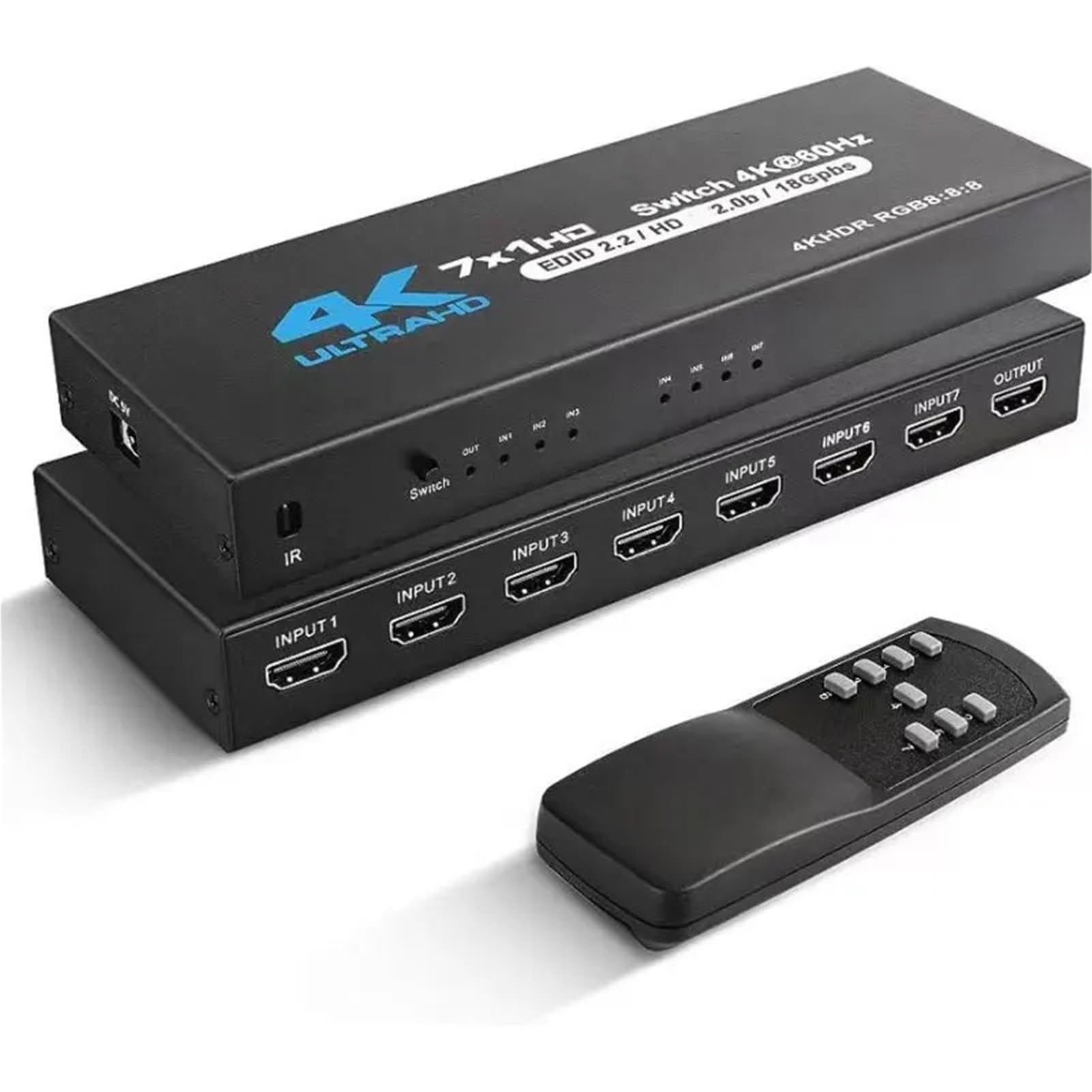 Switch HDMI 2.0 a 7 porte 4K@60Hz con telecomando IR, convertitore e video, ingressi 1 uscita, supporto HDR HDCP