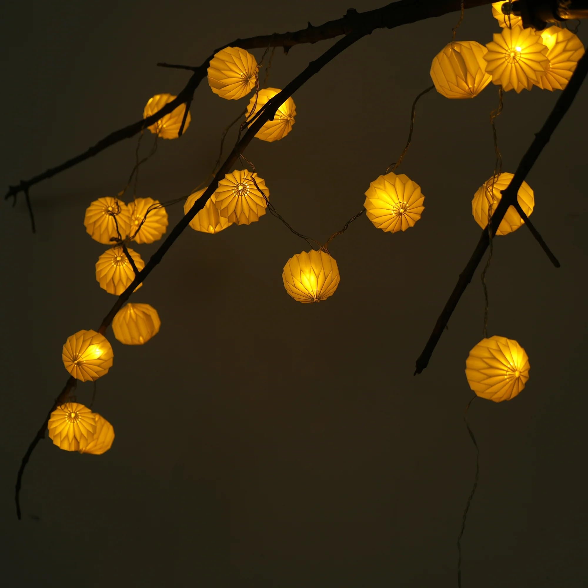 FIG Living Tabla LED Unique String Lights with Plug | 20 Origami Paper Ornaments with Built-in LEDs | 4m Length | Diwali Lights for Home Decoration, Balcony, Bedroom & Festive Decor (Warm White)