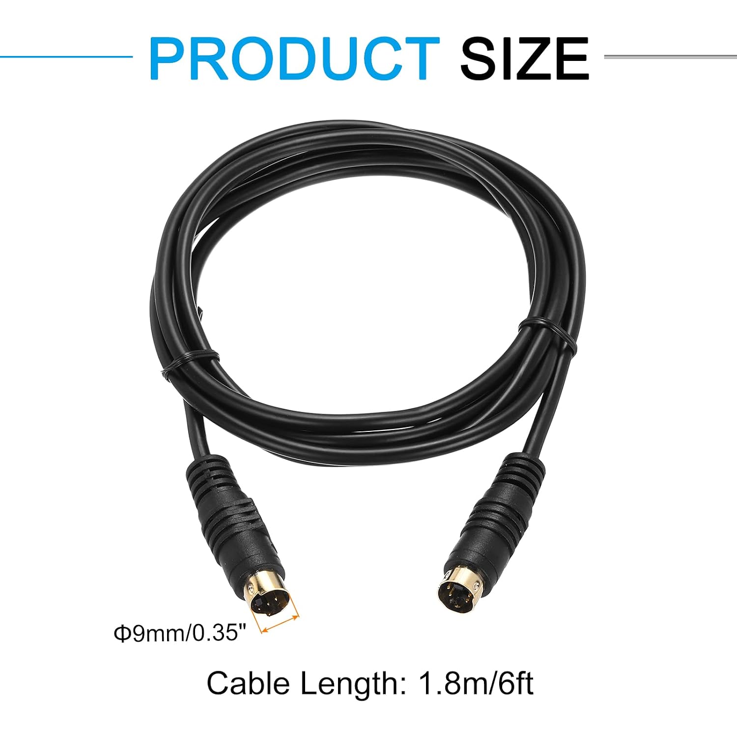 MECCANIXITY S Video Cable 6ft, Mini DIN 4 Pin S-Video Cable Male to Male Gold Plated Connector Transfer for TV Receiver Monitor S-VHS VCR DVD