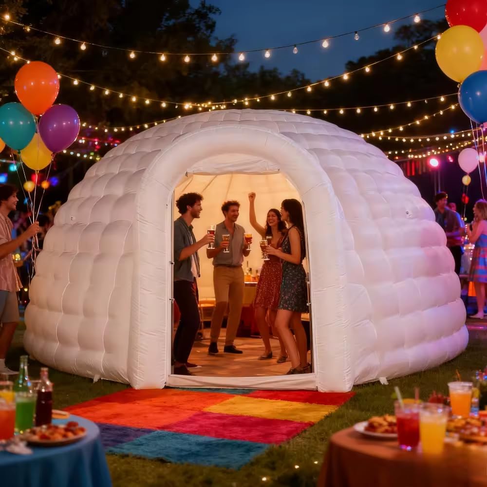 Inflatable Igloo Dome Tent Inflatable Marquee Canopy Shelter with Light Outdoor Portable nightclub party tent for Exhibition Camping Party Events (13x13x8ft)