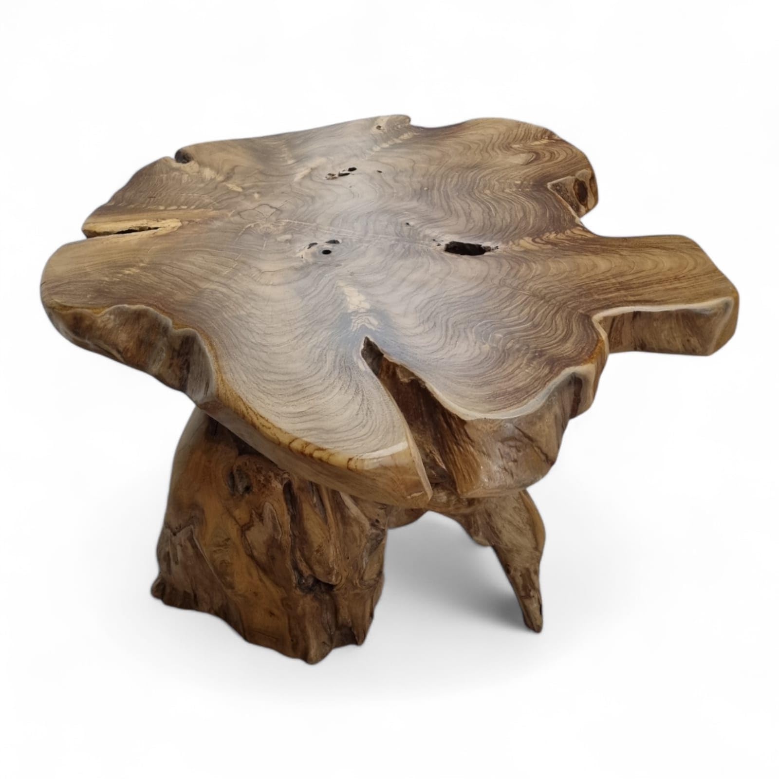 Kinaree ALOR Setar - Mesa de centro de madera maciza de teca maciza, diámetro 65-70 cm, con tablero de madera de raíz (50 x 65-70 cm)