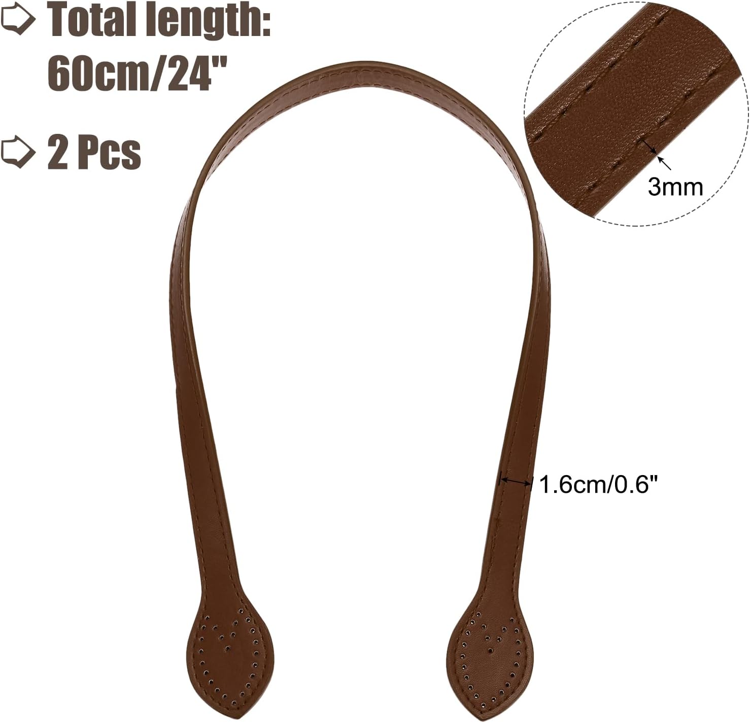 MECCANIXITY 2pcs 24 Inch (60cm) Leather Purses Straps Handbag Belt Band Bag Handles with Ear for Purse Wallet Tote Making, Light Coffee - Image 2