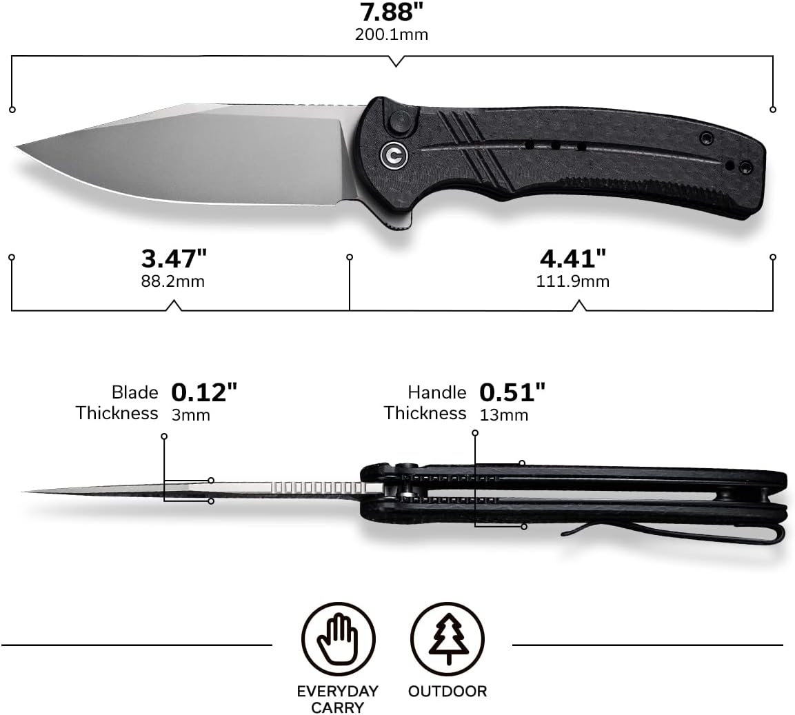 CIVIVI Folding Pocket Knife, Button Lock Flipper Cogent Knife 14C28N Blade Black Micarta Handle for Outdoor EDC Camping C20038D-7