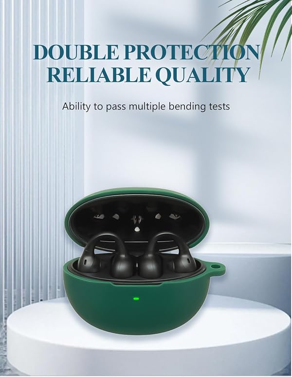 Case for Baseus Inspire XC1 Open-Ear Earbuds, WUNIAK Soft Silicone Protective Portable Scratch Shock Resistant Shell with Cleaner Kit & Carabiner & Lanyard,Green by WUNIAK - Used condition - Image 2