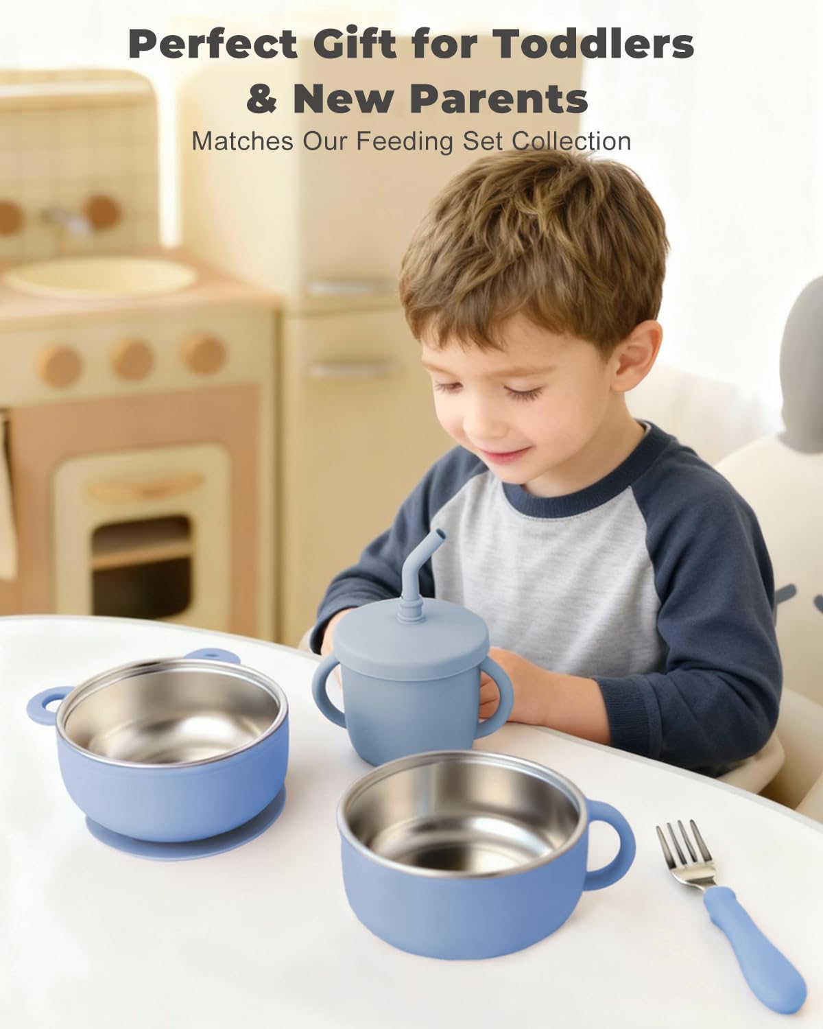 4-in-1 Stainless Steel Silicone Sippy Cup, 8.5oz Toddler Open Cup with Straw, Sippy & Snack Lids, For Baby Led Weaning, Toddlers 1-3 Years Trainning Kids Drinking, Dishwasher Safe,Cloudy Blue - Image 8