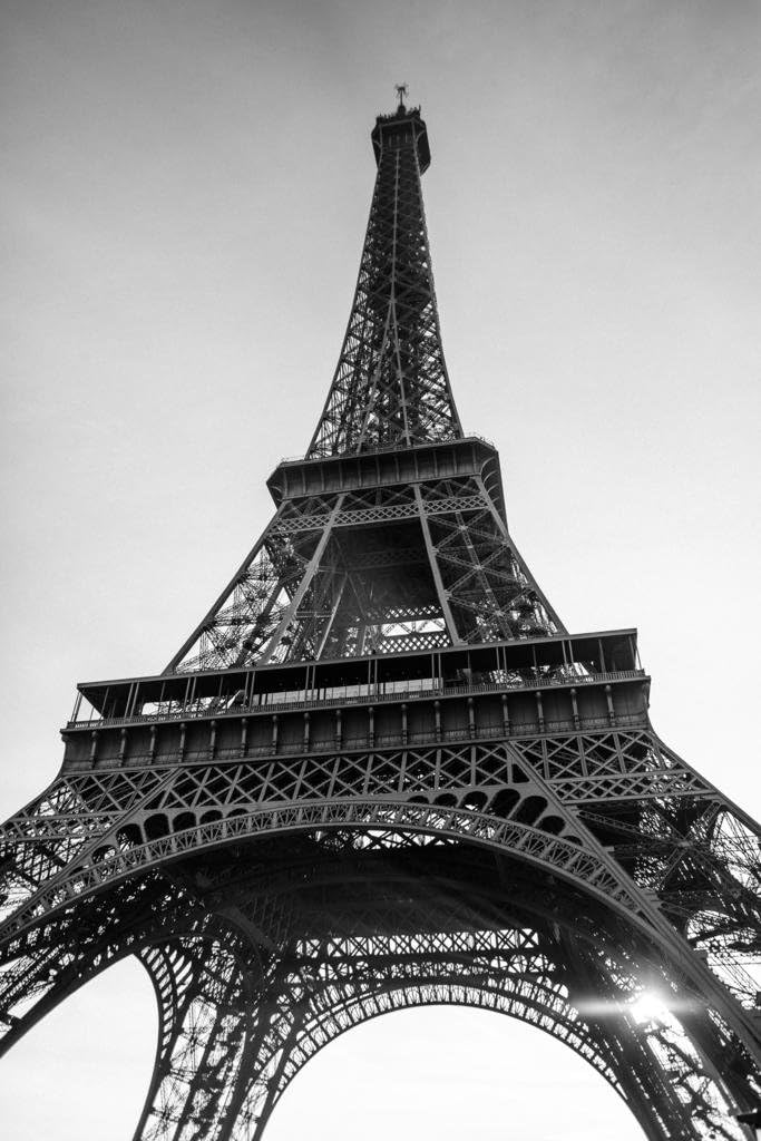 Eiffel Tower Paris France in Black and White Photo Photograph Cool Wall Art Print Poster 24x36