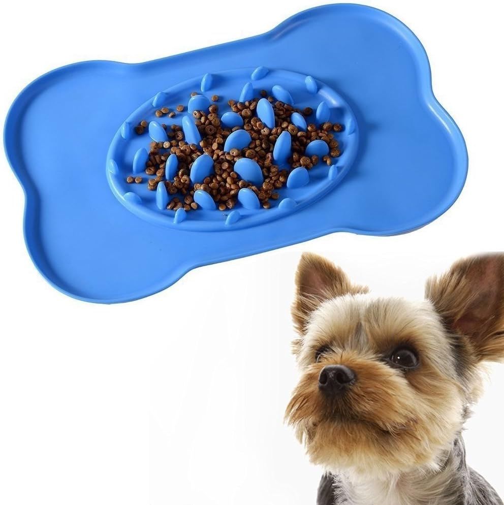 Lauva Slow Eating Dog Bowl, Silicone Large Dog Feeding Mats Non Slip Interactive Slow Feeder Foraging Bowl Anti Choking Anti Gobble Anti Gulp for Puppy Dog Cat Pets Bone Shaped