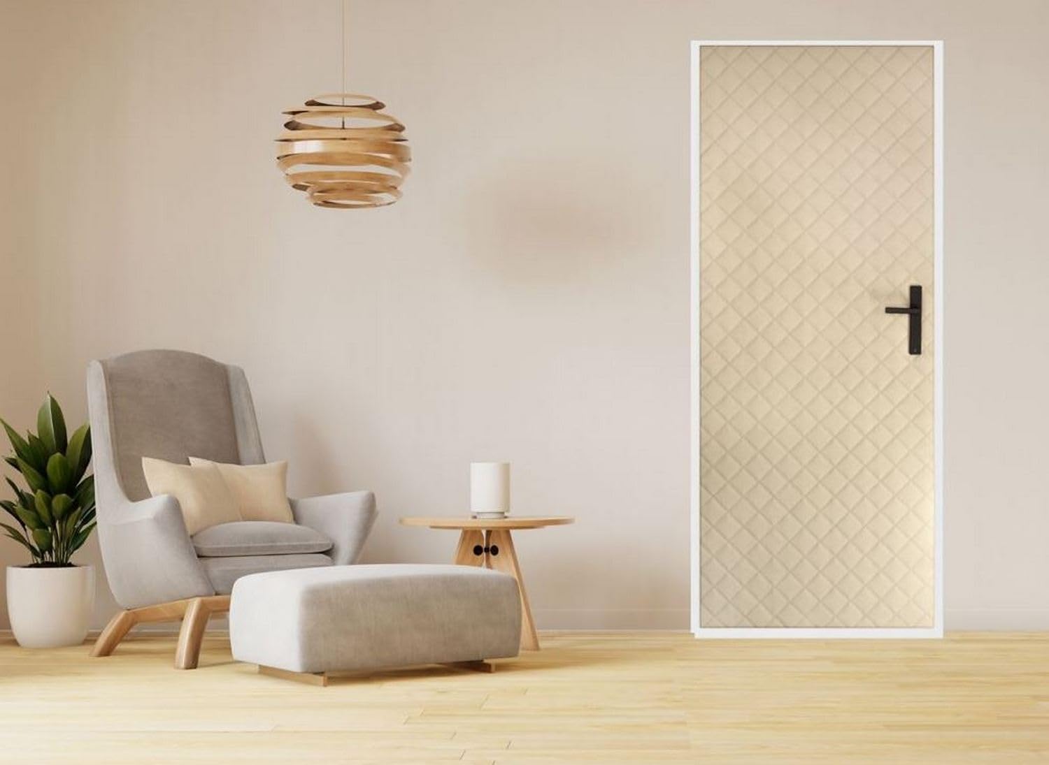 Türverkleidung 115x215 cm Türpolsterung Schallschutz Komplettpaket XXL Wärmedämmung Tür Reparatur für Innentüren Kunstleder Steppung 7x7 cm (Beige)