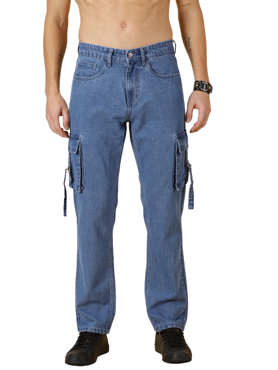 thomas scott Men Comfort Relaxed Fit Clean Look Light Fade Pure Cotton Cargo Jeans-picture-16