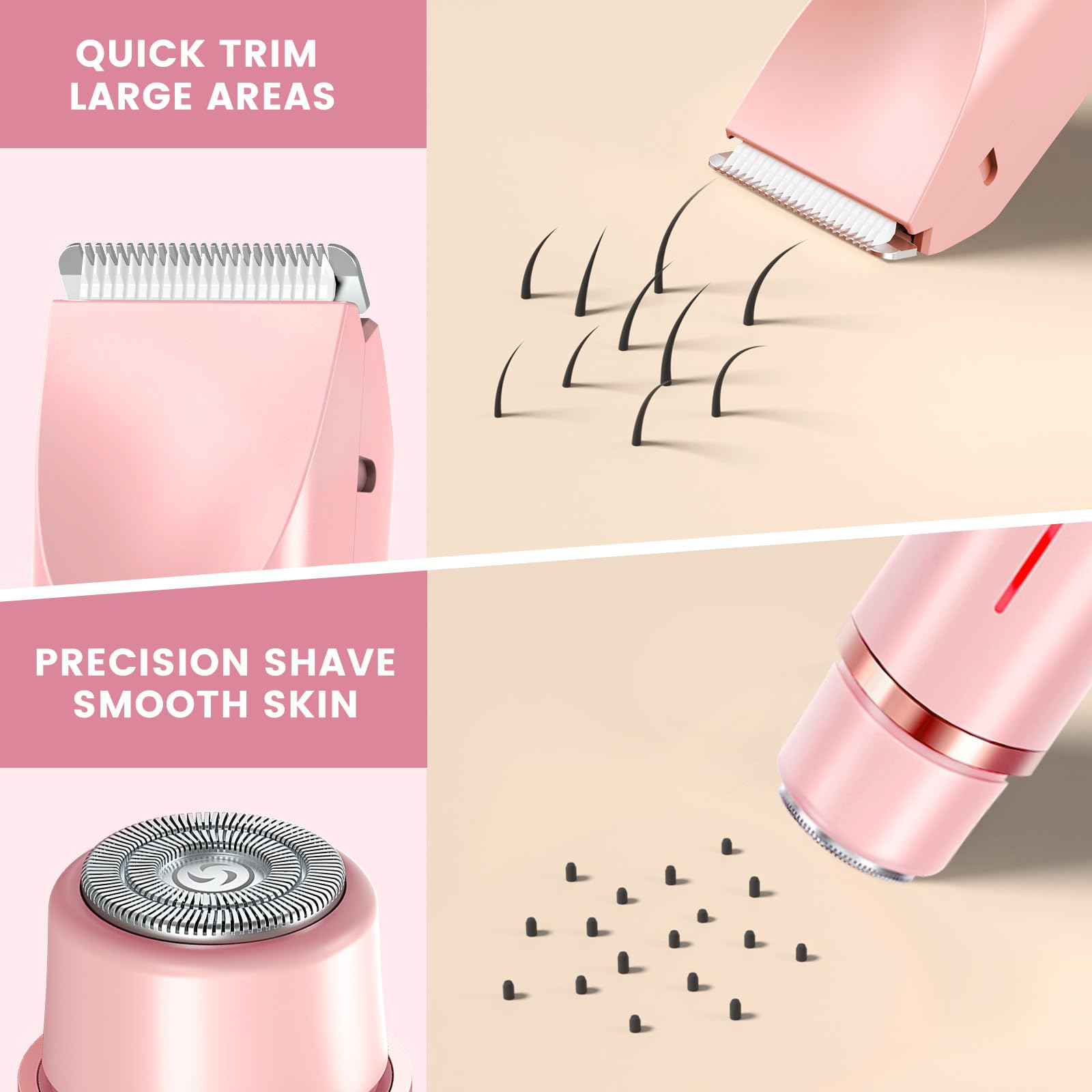 Rasoio da donna, 2 in 1, a doppia testa, con ricarica USB-C, rasoio elettrico da donna, per viso, gambe e braccia, bikini trimmer con testa di taglio impermeabile, facile da pulire
