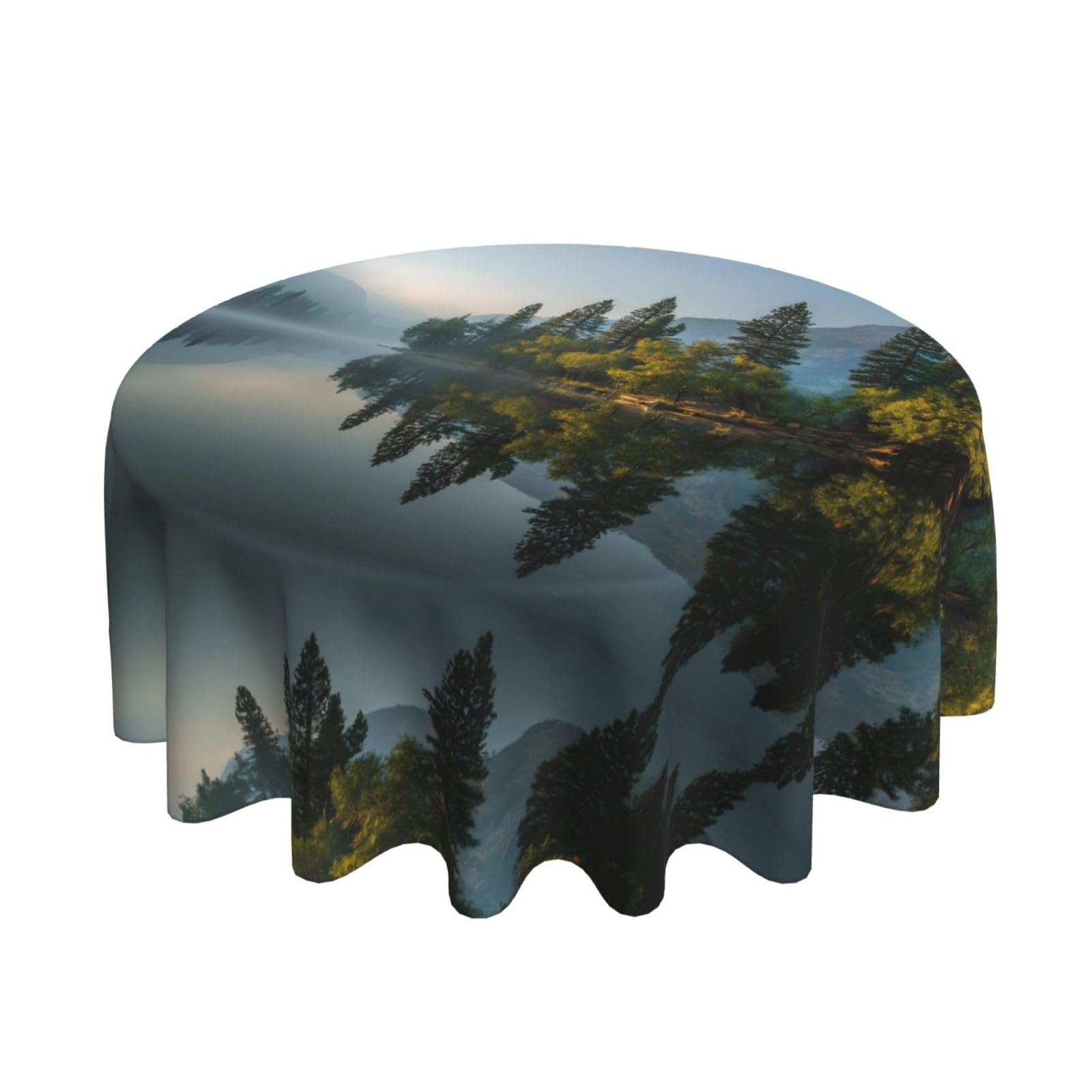 ESNAIUVCD Lake Reflection print Round Tablecloth Waterproof Washable Wipeable Resistant Polyester Circular Table Cover for Dining Room Kitchen Indoor Outside 60"