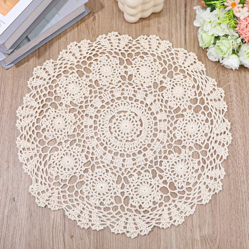 Lace Dollies for Tables, Large Round Crochet Doilies Vintage Lace Placemats for Home Kitchen Dining Room Wedding Party Decorations