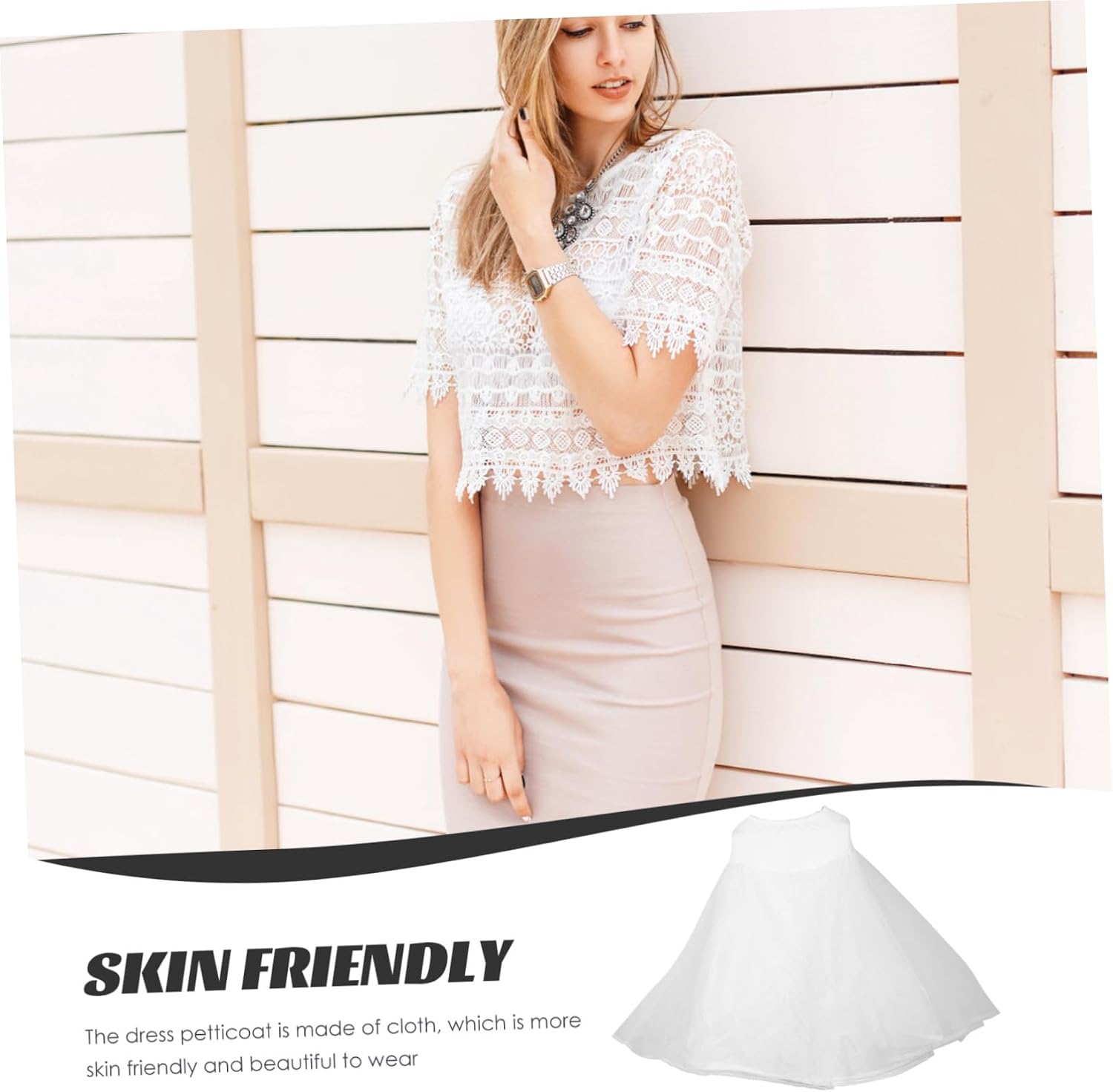 NOLITOY Elegant Petticoat for Women Floor Wedding Dress Underskirt Comfortable Soft Lace Tulle Design for Brides Special Occasions White
