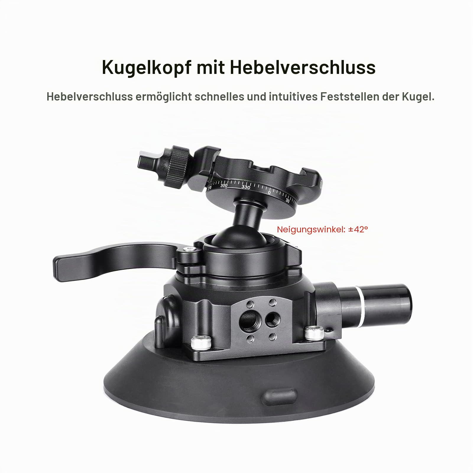 SUNWAYFOTO BS-01 Saugnapfhalterung Kugelkopf für DSLR-Kamera, Handyhalterung, GoPro für Auto, Traglast 10 kg