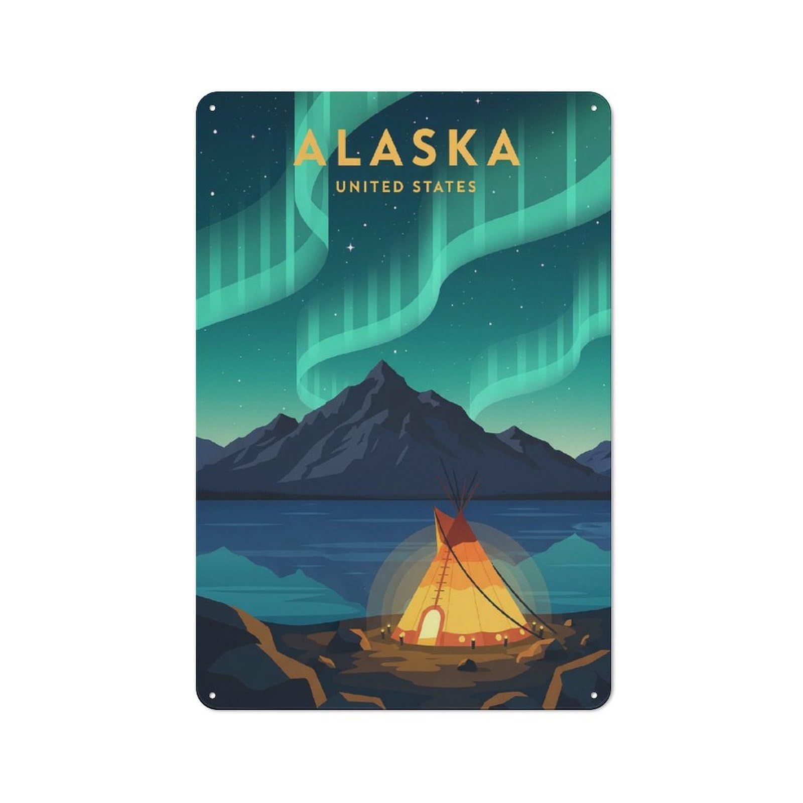 Junmoney Style-4 Alaska Aurora Borealis Rustic Metal Plaque 30X20cm For Living Room Or Hallway, For Garage, Workshop And Man Cave Decoration