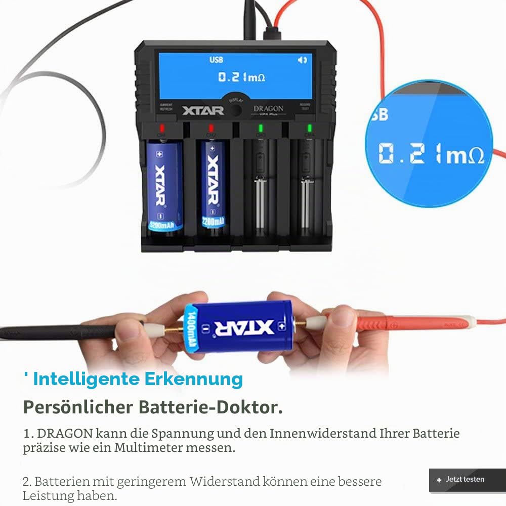 XTAR VP4 Plus Schnelllade-LCD Li-Ion/Ni-MH-Ladegerät für 18650 18700 20700 21700 22650 25500 26650 32650 Rechargeable Ni-MH Ni-CD AAAA AAA AA A SC C D