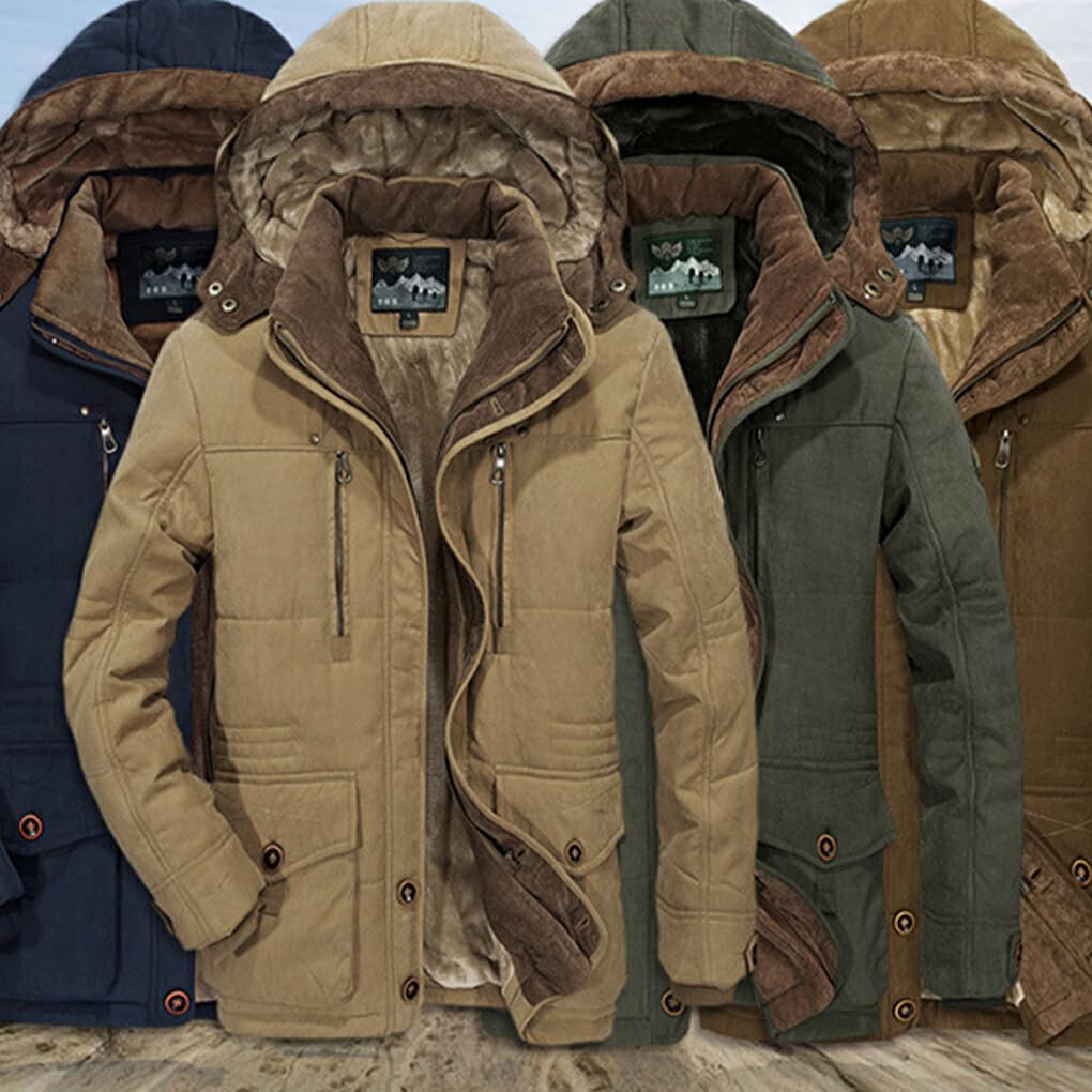 Veste coupe-vent à capuche pour hommes, grande taille 5XL 6XL, vêtements d'extérieur, grande taille, coton épais, polaire, manteau chaud coupe-vent, kaki, XL