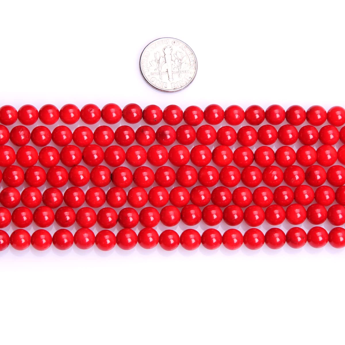 Gem-Inside - Perline rotonde di corallo rosso da 6 mm, per la creazione di gioielli, corallo naturale tinto da 38 cm, 63-66 pezzi per filo