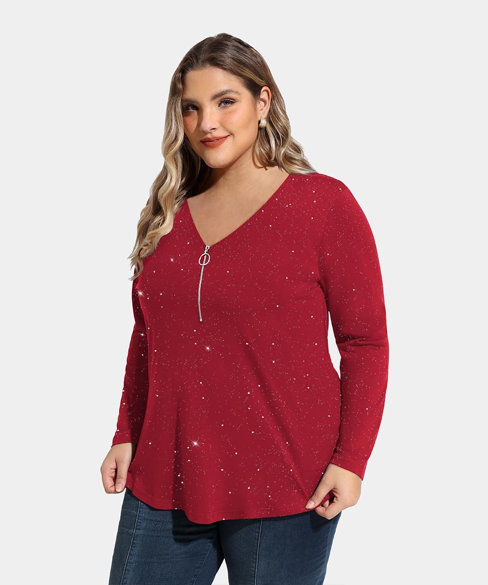 RITERA Plus Size Shirts For Women Casual Long Sleeve Tops Fall Half Zipper V Neck Blouses XL-5XL - Image 4